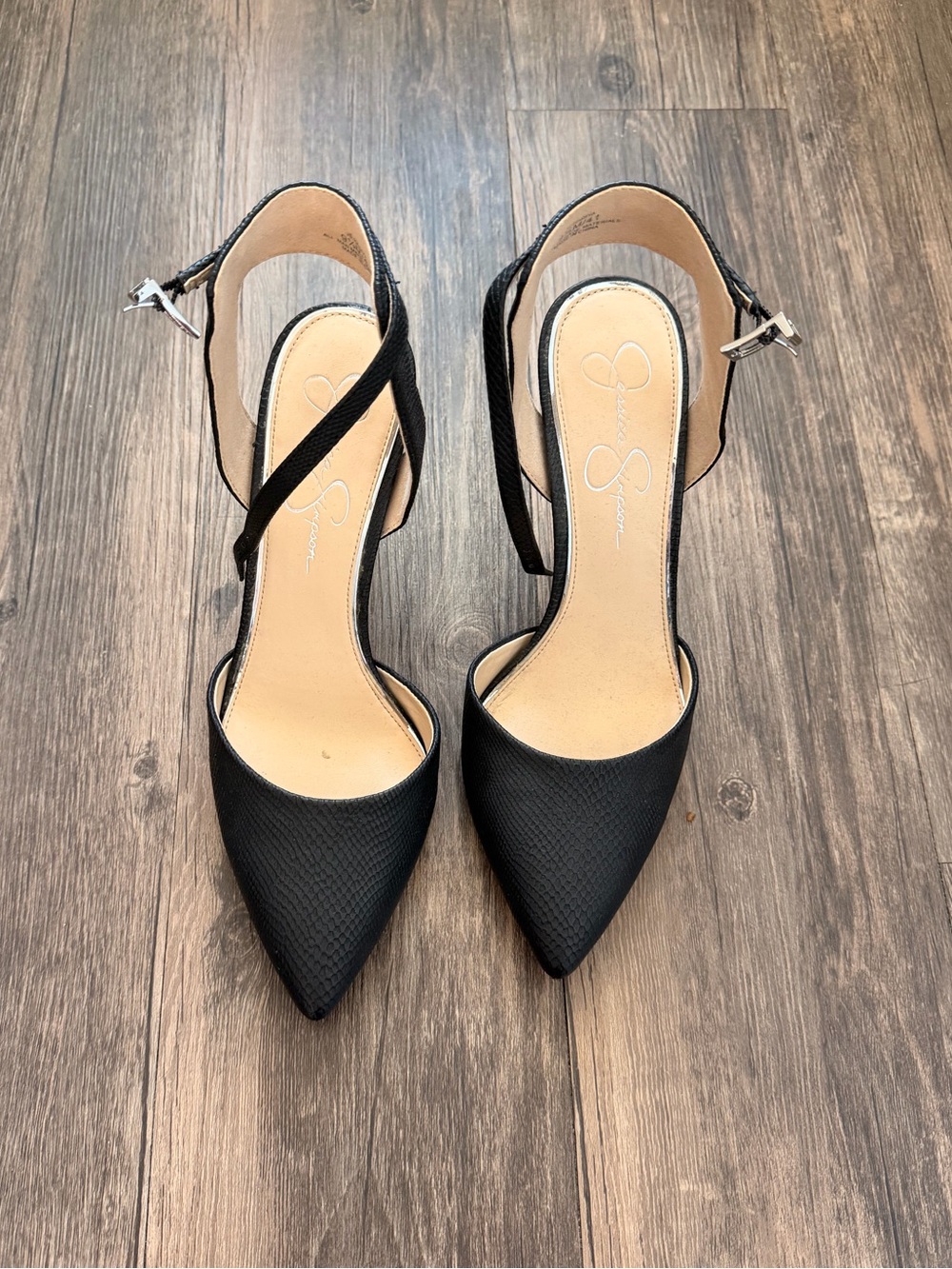 Jessica Simpson Black Pointed-Toe Heels with Ankle Strap